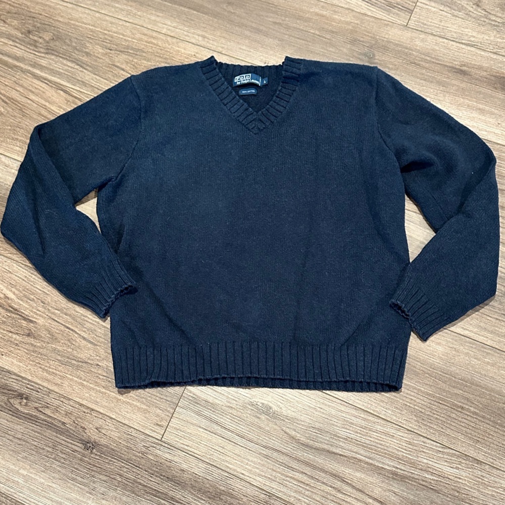 Polo Ralph Lauren Navy Blue V-Neck Sweater Large